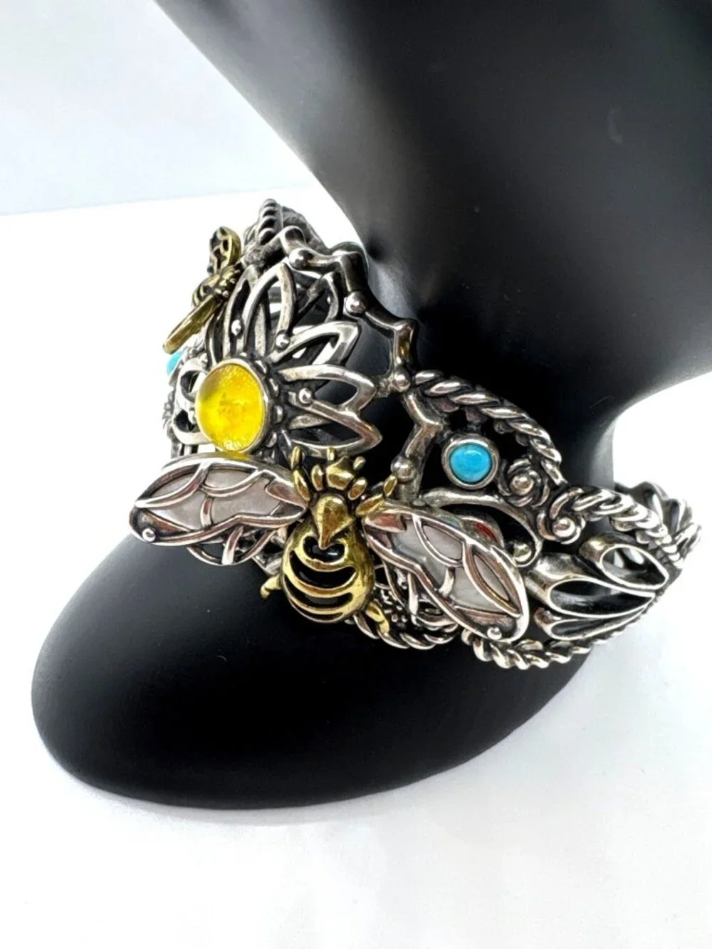 Carolyn Pollack Fritz Casuse 925 Sterling Silver Brass Bumble Bee Gemstone Cuff